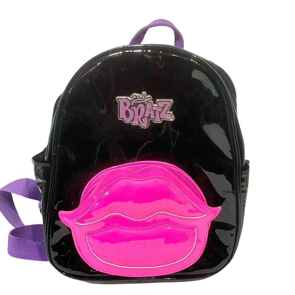 Bratz Mini Backpack Purse Black Patent Pink Lips Y2K Baddie Bratcore
